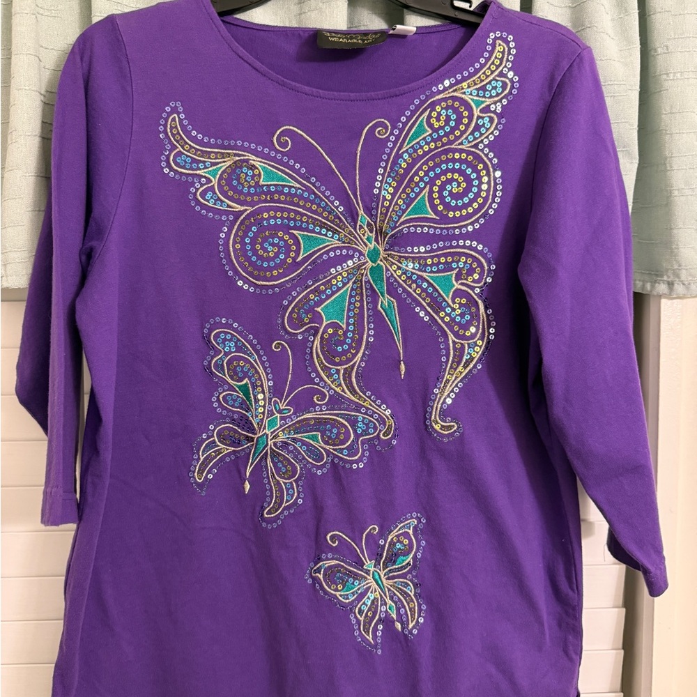 Bob Mackie Purple Top with Butterfly Design
